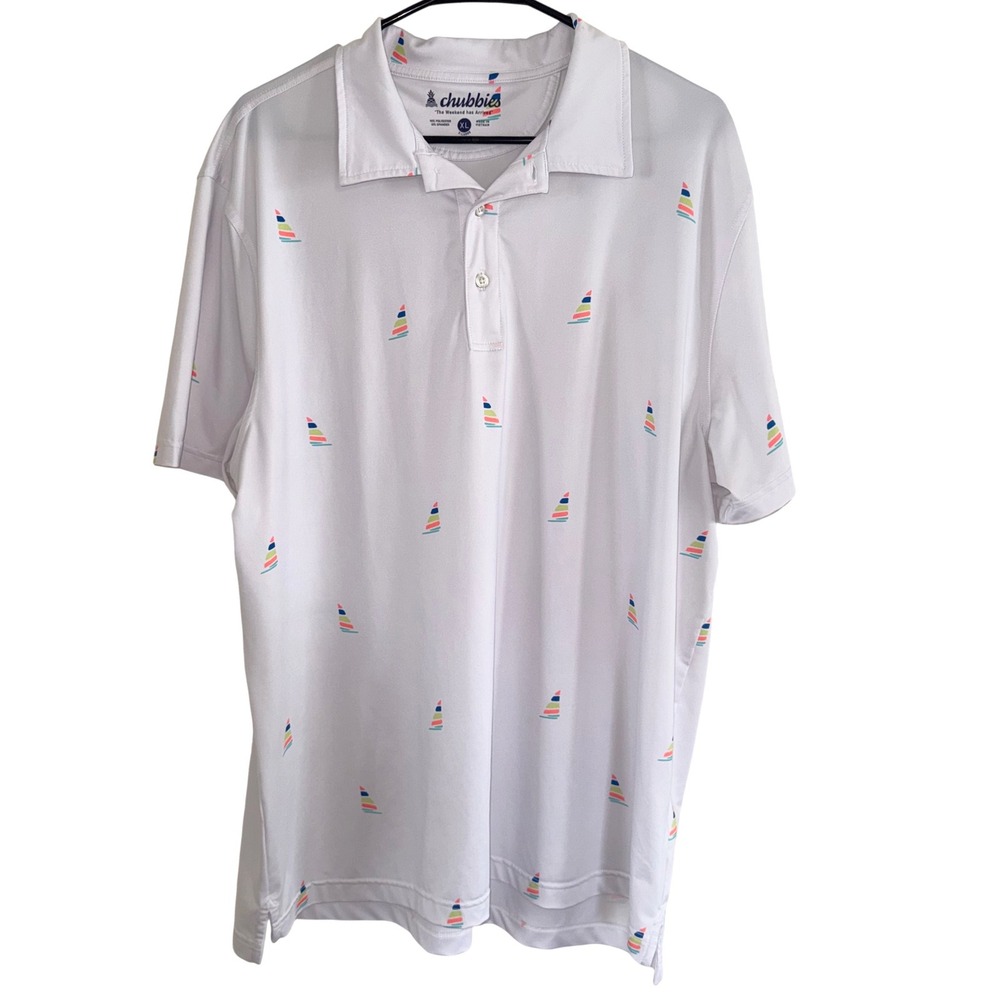 Chubbies Sailboat Print Performance‎ Polo Shirt XL White
